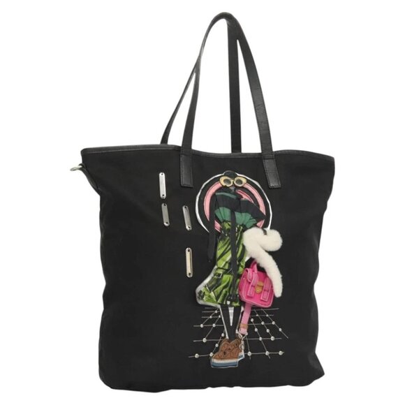 PRADA Tote Bag Nylon Black Silver Auth - Picture 1 of 14